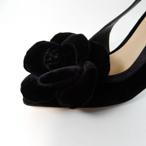 ANTONIO MELANI Ester Velvet Black Rose Flower Heels Pumps Size 6 Pointed Toe NEW - Picture 11 of 13